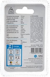 Lâmpada G9 LED 3W 2700K 127V Branca - Luminosidade Aconchegante - imagem 3