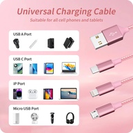 Cabo USB 3x1 Rosa: Carregue Rápido! - imagem 2