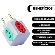 Kit 5 Benjamim Power Cubo: Multiplicador de Tomada Bivolt 4 Entradas (3x10A + 1x20A) - imagem 3