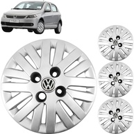 Jogo 4 Calotas Aro 13 VW Gol G5/G6 2008-2015 Grid Prata com Adesivo Resinado Logo VW - imagem 1