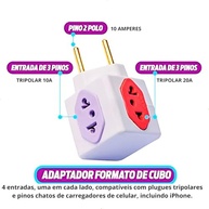 Kit 3 Adaptadores Tomada Benjamin Cubo 3D: 4 Entradas, Bivolt 10A/20A - imagem 4