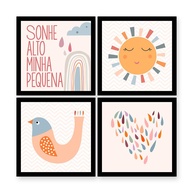 Kit 4 Quadros Decorativos 35x35 cm com Moldura - Sonhe Alto | Decoração Infantil Moderna - imagem 1