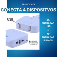 Adaptador Universal Benjamin Bivolt: 2 Tomadas + 2 USB, Conecta 4 Dispositivos - Ideal para Viagem e Dia a Dia - imagem 5