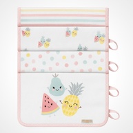 Kit 4 Paninhos de Boca com Prendedor de Chupeta para Bebê - 100% Algodão Macio Frutinhas Rosa - imagem 1