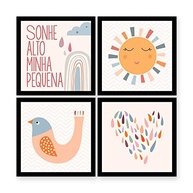 Kit 4 Quadros Decorativos 35x35 cm com Moldura - Sonhe Alto | Decoração Infantil Moderna - imagem 2