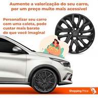 Jogo 4 Calotas Aro 15 Argo Cronos 2022 Preto Brilho Cubo Padrão Grid - imagem 5