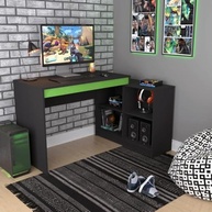 Mesa Escrivaninha Gamer com 4 Nichos B24 - Design Moderno em MDP Preto/Verde - imagem 3