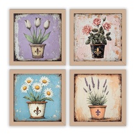 Kit 4 Quadros 18x18 cm - Decoração Moderna com Tema Floral Rustic para Sala e Banheiro - imagem 1