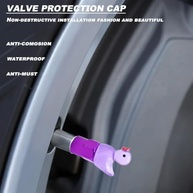 Pacote 4 Tampas Haste Válvula Pato Roxo Brilha no Escuro Schrader - Acessório Divertido para Carros e Bikes - imagem 4