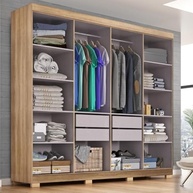 Guarda-Roupa Casal Lisboa 8 Portas com 4 Gavetas e Pés Altos - Design Moderno em Teka/Onix - imagem 4