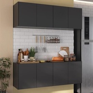 Kit Armário de Cozinha com Balcão 4 Portas – Design Moderno e Resistente em MDP Preto - imagem 2