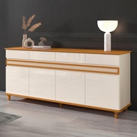 Aparador Buffet Dublin 4 Portas e 4 Gavetas em Madeira Maciça - Design Elegante Off White e Cedro - imagem 1