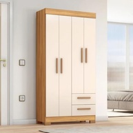 Guarda-Roupa Solteiro 4 Portas 2 Gavetas Malta - Design Moderno em Madeira e Off White - imagem 3
