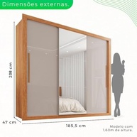 Guarda-Roupa Casal 3 Portas com Espelho e 4 Gavetas - Costa Rica Sallêto Móveis Cinamomo/Off-White - imagem 3