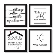 Kit 4 Quadros Decorativos Frases Sala Preto e Branco | Moldura Premium 25x25cm - imagem 4