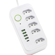 Filtro de Linha Premium: 5 Tomadas + 4 USB + 1 Tipo-C, Cabo 2m, Bivolt 10A/2500W - Branco - imagem 2