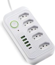 Régua de Energia Premium: 5 Tomadas, 4 USB + 1 USB-C, Cabo 2m, Bivolt e Carregamento Inteligente - imagem 1