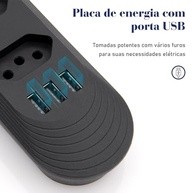 Filtro de Linha 4 Tomadas 10A Bivolt + 3 USB - Extensão 2m com Liga/Desliga - imagem 3