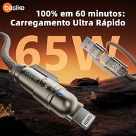 Basike Cabo USB-C 4 em 1, Tipo C Turbo 65W Ultra Rapido Reforçado com Conectores Lightning/Tipo-C/USB-A, Compatível com iPhone, Android, iPad, Tablet e Notebook, 1.2 Metro (Prata, Estilo Tegular) - imagem 4