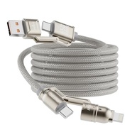 Basike Cabo USB-C 4 em 1, Tipo C Turbo 65W Ultra Rapido Reforçado com Conectores Lightning/Tipo-C/USB-A, Compatível com iPhone, Android, iPad, Tablet e Notebook, 1.2 Metro (Prata, Estilo Tegular) - imagem 2