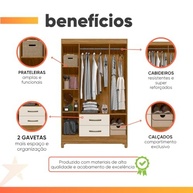 Guarda-Roupa Solteiro 4 Portas 2 Gavetas Armany – Design Moderno em Madeirado e Off White - imagem 5