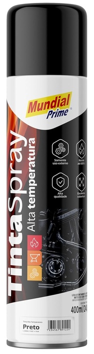 Tinta Spray Alta Temperatura Mundial Prime 400ml Preto Fosco - Resistência Extrema! - imagem 1