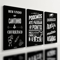 Kit 3 Quadros Decorativos para Área de Churrasqueira - Tema Churrasco 40x28cm - imagem 1
