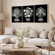 Kit 3 Quadros Decorativos Física Einstein Tesla Newton - Design Científico Moderno (40x28cm) - imagem 3