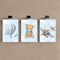 Kit 3 Quadros Decorativos para Quarto de Bebê Menino com Tema Urso Azul - 40x28cm - imagem 4