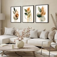 Quadro Decorativo Folhagem Bege - Estilo Boho Luxo para Sala e Quarto | Moldura Preta 40x60cm - imagem 4