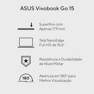 Notebook ASUS Vivobook Go 15, Intel Core i3 N305, 4GB, 128GB SSD, W11 Home, Tela 15.6" FHD Cool Silver - E1504GA-NJ440W - imagem 2
