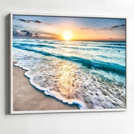 Quadro Decorativo com Moldura - Paisagem de Ondas e Pôr do Sol | Impressão 4K para Sala e Quarto - imagem 4