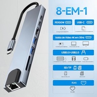 Adaptador Hub 8 em 1 USB-C com HDMI 4K + VGA + RJ45 + PD 100W + 2 USB 3.0 + SD/TF - Para MacBook, Windows, Chromebook, Notebook, Tablet e Celular - Conversor Multiportas USB-C para HDMI/VGA/Ethernet - imagem 3