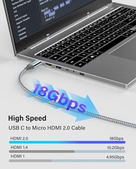 Cabo USB-C para Micro HDMI 4K 60Hz 18Gbps - Conexão Premium para Samsung Freestyle, ASUS XG17AHP e Monitores Portáteis - imagem 3