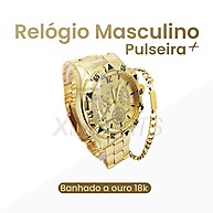 Relógio Masculino Dourado + Cruz Grumet 4mm - imagem 1