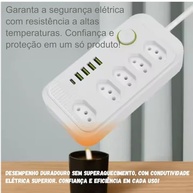 Régua de Energia 5 Tomadas + 4 USB + 1 Tipo-C: Carregamento Rápido e Seguro - imagem 5