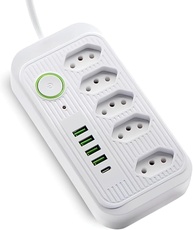 Filtro de Linha Bivolt 5 Tomadas + 4 USB: Extensão Elétrica Segura 1.9m, Carregamento Rápido e Proteção Total - Branco - imagem 1