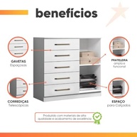 Cômoda Sapateira Multiuso 5 Gavetas com Porta - Design Moderno e Resistente Milão Aramóveis - imagem 5