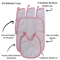 Kit Babador Bebê 5 pçs c 4 Toalhas de boca 37x27 cm e 1 Babador 22x20 cm Poliéster Atoalhado - imagem 4