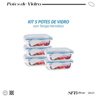 Conjunto 5 Potes de Vidro 640ml com Tampa Hermética - 4 Travas, Microondas e Freezer - imagem 4
