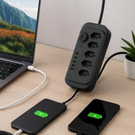Extensão Tomada 5 Saídas + 5 USB (1 USB-C) - Cabo 2m com Proteção Contra Surto - imagem 4
