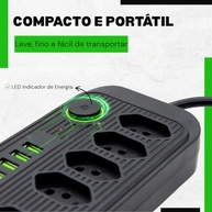 Régua de Energia Inteligente: 5 Tomadas, 4 USB, 1 USB-C e Proteção contra Sobrecarga - imagem 3