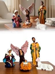 Presépio de Natal com Figuras em Resina - José, Maria, Jesus, Anjo e Ovelha - 5 Peças Detalhadas - imagem 2