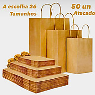 50 Sacolas Kraft Reforçadas para Presente - Tamanhos P, M, G, GG - imagem 1