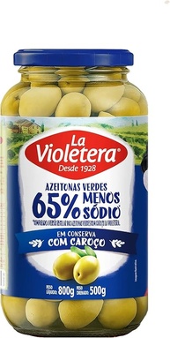 Azeitona Verde com Caroço Menos Sódio La Violetera 500g - imagem 1