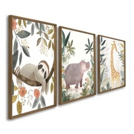 Quadros Decorativos Infantil Animais da Selva - Bicho-Preguiça, Hipopótamo e Girafa | 50x75cm em Madeira - imagem 2