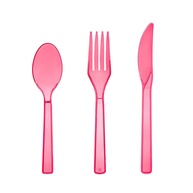 Pacote Combo Talheres Plásticos Rígidos Rosa Neon - 51 Peças Party Essentials - imagem 1