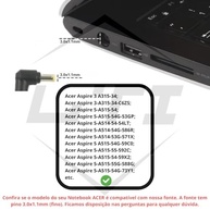 Fonte Carregador Para Notebook Acer Aspire 5 A514-54 A515-54 A315-34 19v 3,42A 65W Plug 3.0x1.1mm Pino Fino Bivolt com Cabo de Força - imagem 4