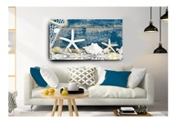 Quadro Decorativo Náutico Azul Marinho 55x100cm - Estrelas e Conchas para Ambientes Inspiradores - imagem 1