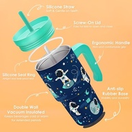 Copo Astronauta 590ml com Alça e Canudo - Aço Inox Isolado para Crianças - imagem 5